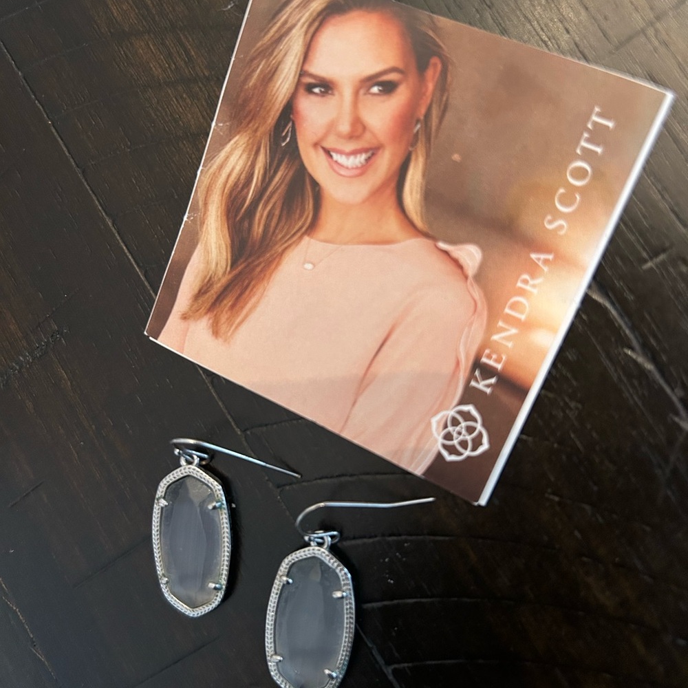 Kendra Scott Gray Glass Drop Earrings with Silver Pavé Frame